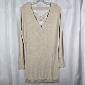 Ruby Moon Anthropologie Cream V-Neck Criss Cross Knit Sweater Dress Women Large